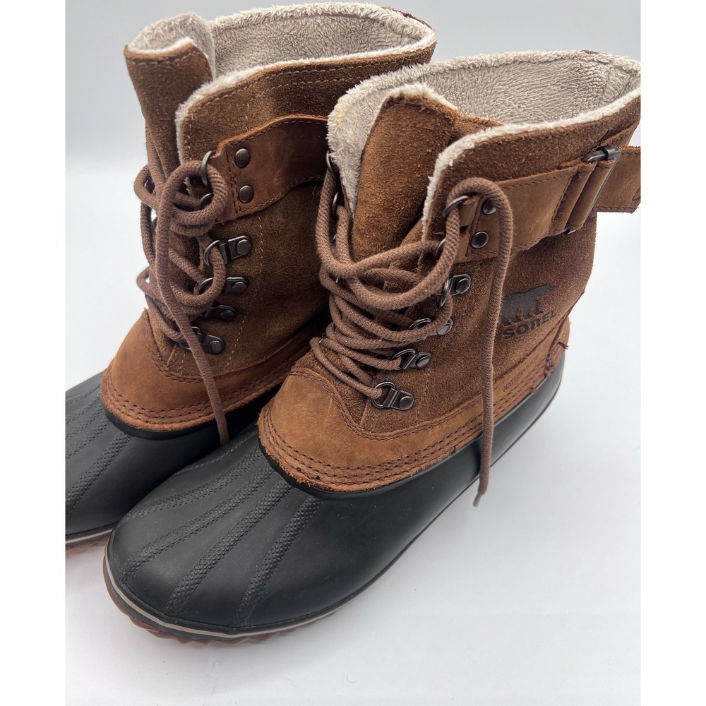 Sorel Duck Boots Womens 9.5 Fancy Lace II Brown Leather Lace Up Lined Winter - Picture 5 of 9